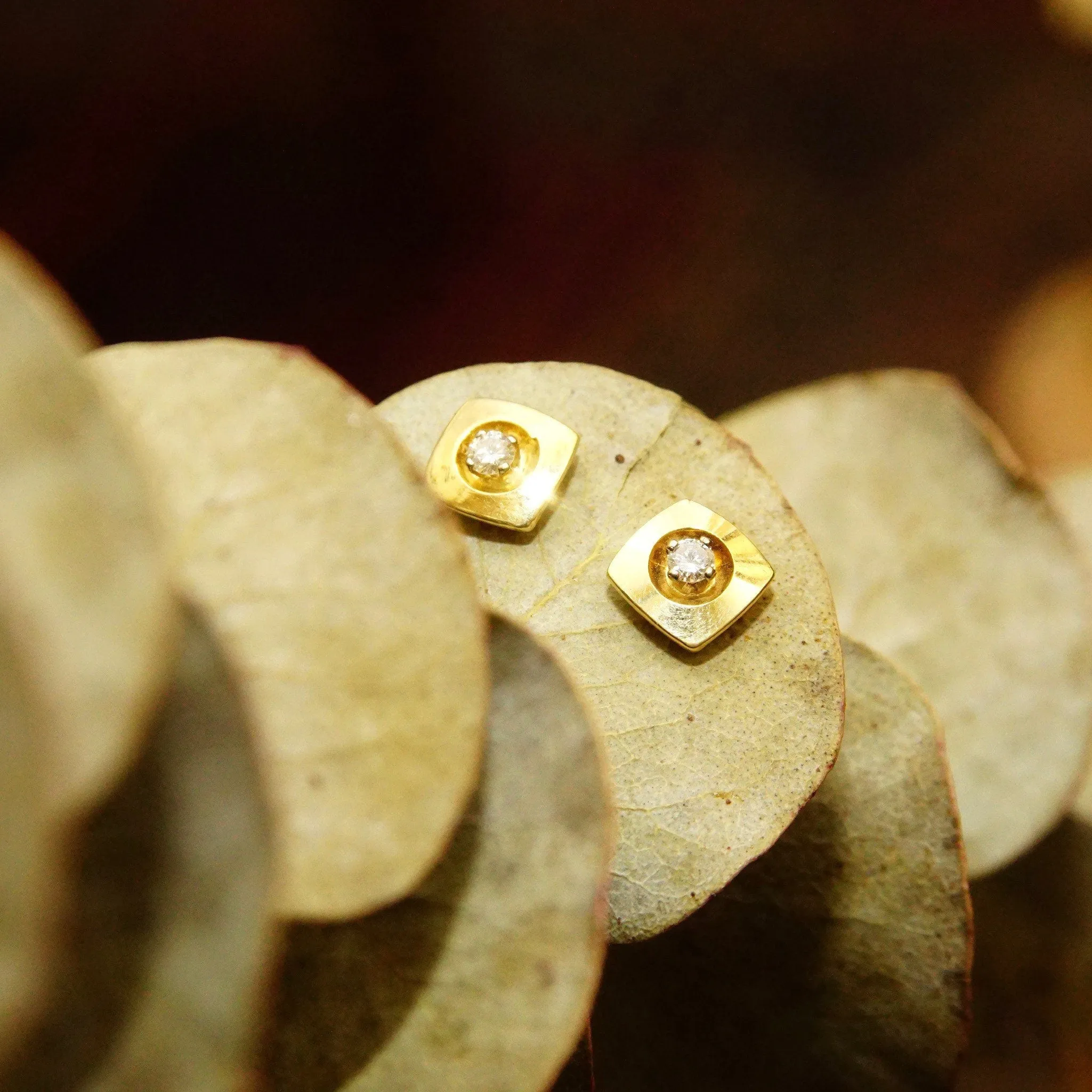 Vintage 14K Gold Brilliant Diamond Stud Earrings, 6.5mm