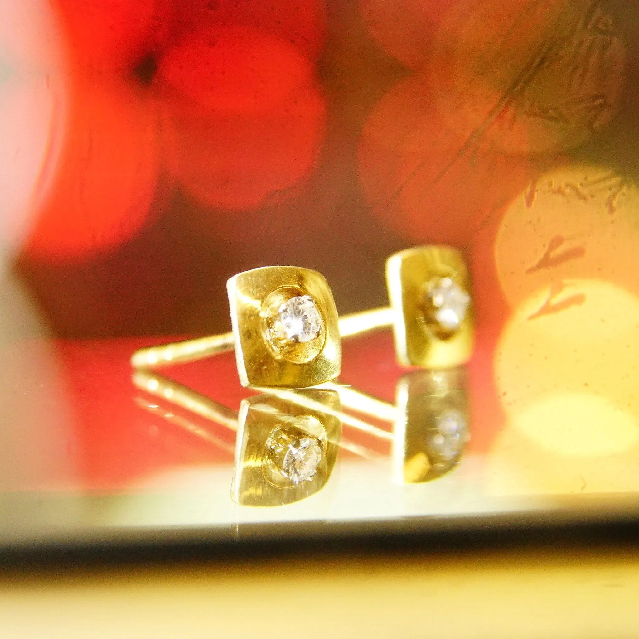 Vintage 14K Gold Brilliant Diamond Stud Earrings, 6.5mm