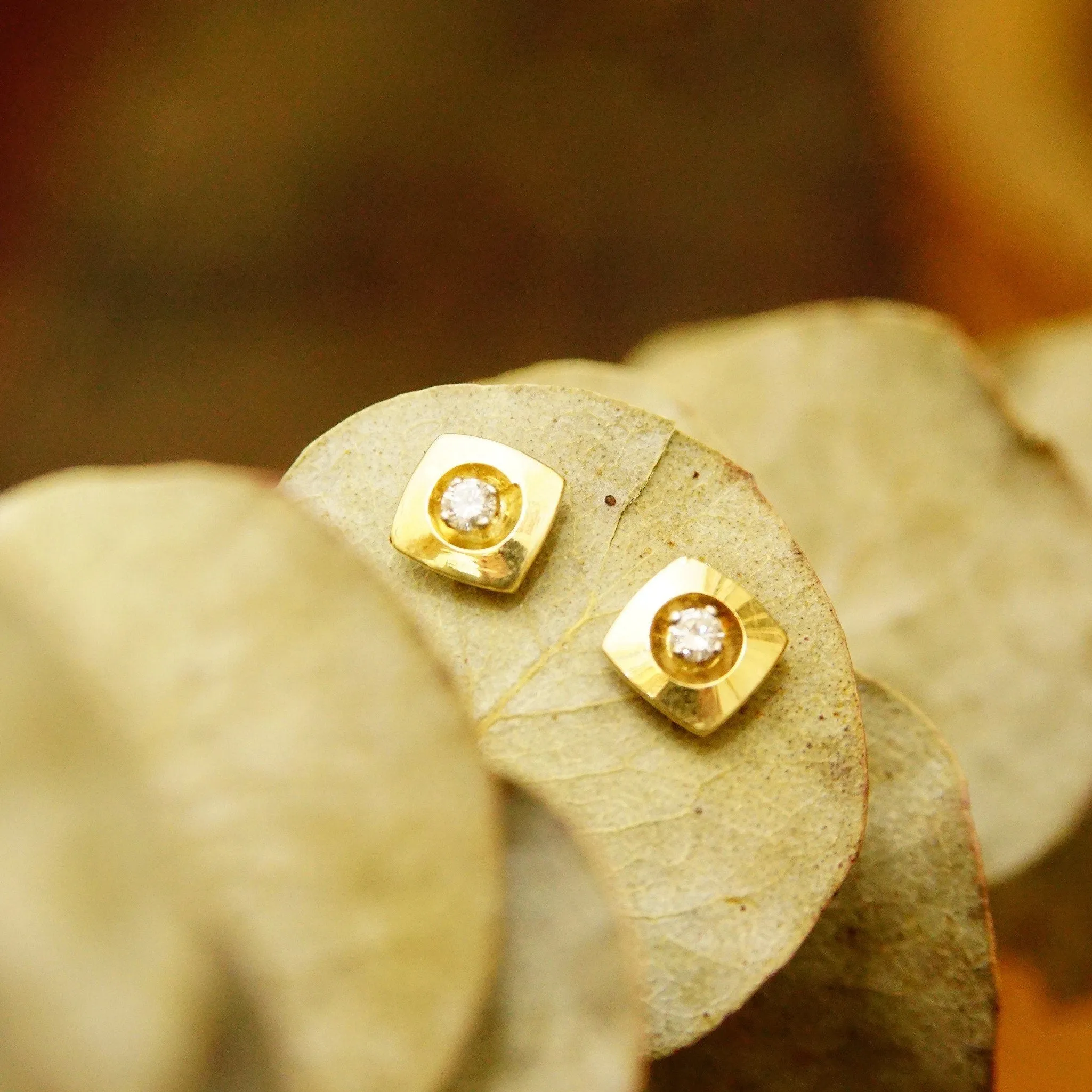 Vintage 14K Gold Brilliant Diamond Stud Earrings, 6.5mm
