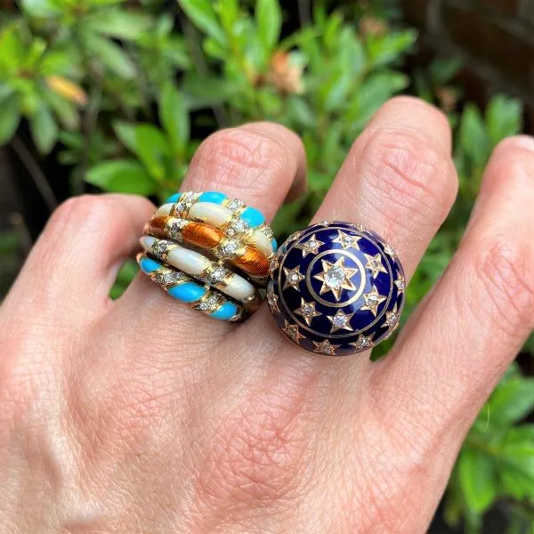 Vintage Diamond & Blue Enamel Ring