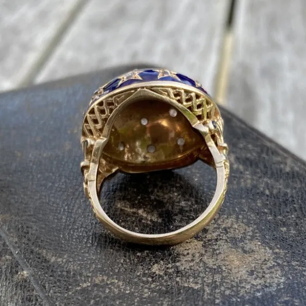 Vintage Diamond & Blue Enamel Ring
