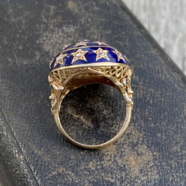 Vintage Diamond & Blue Enamel Ring