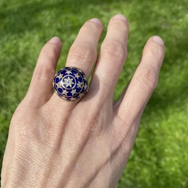 Vintage Diamond & Blue Enamel Ring