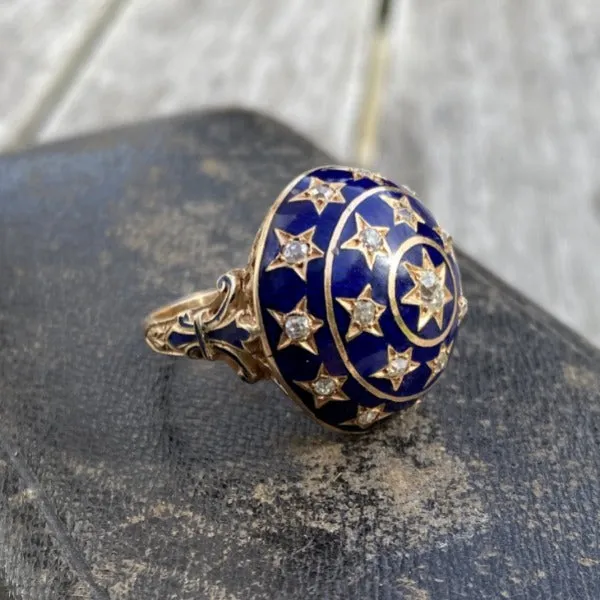 Vintage Diamond & Blue Enamel Ring