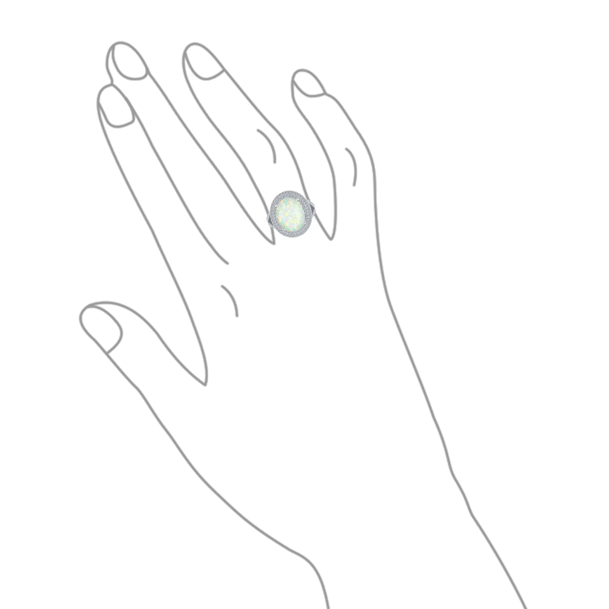 Vintage Style Gemstone Opal Cocktail Statement Ring with CZ Halo Sterling Silver