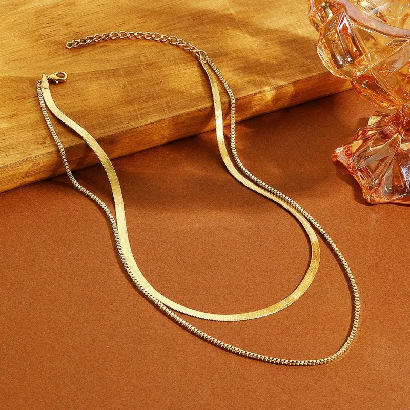 Wholesale Simple Flat Snake Chain Snake Bone Versatile Multi Layered Metal Necklaces
