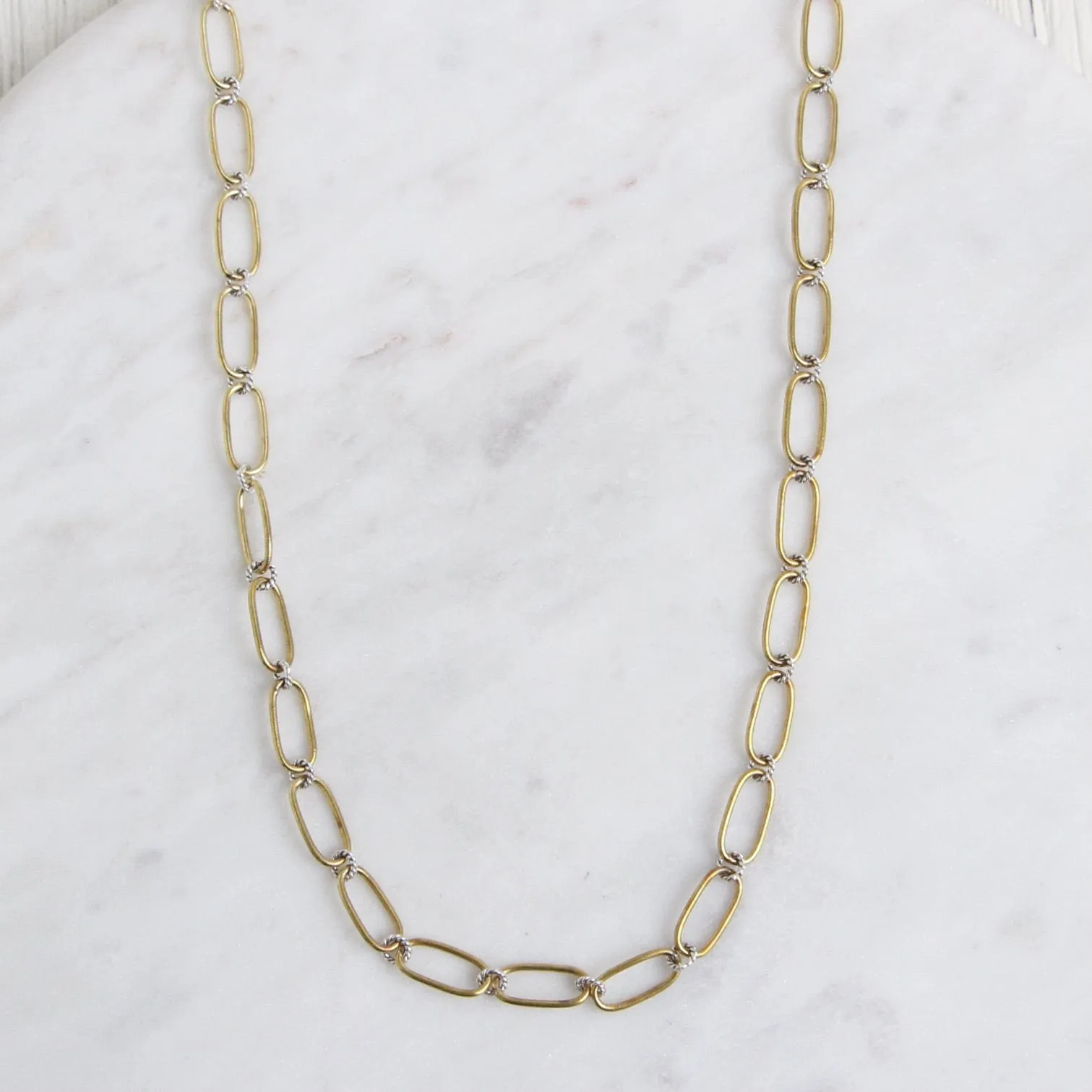 Winding Way Paper Clip Chain - Brass & Sterling Silver - 24"