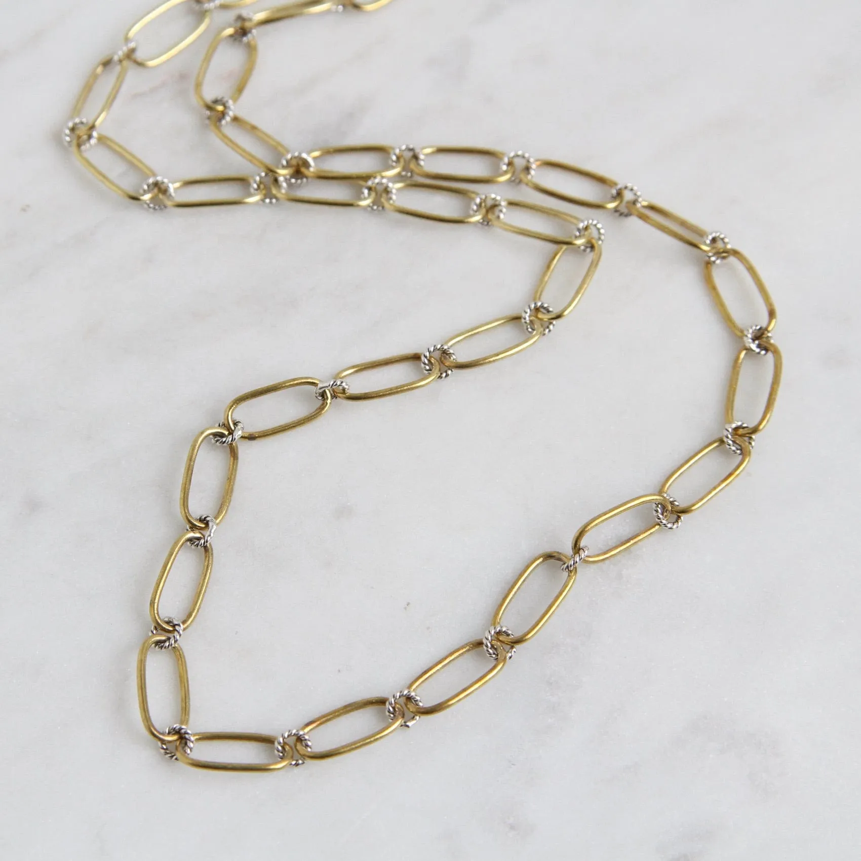 Winding Way Paper Clip Chain - Brass & Sterling Silver - 24"