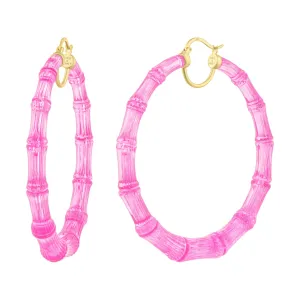 XL Pink Lucite Bamboo Hoop Earrings