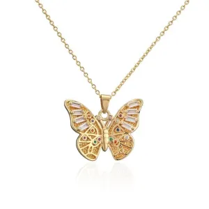 Zircon Butterfly Pendant Necklace Hollowed-out Necklace Valentine's Day Gifts