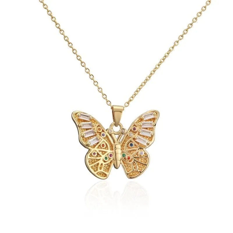 Zircon Butterfly Pendant Necklace Hollowed-out Necklace Valentine's Day Gifts